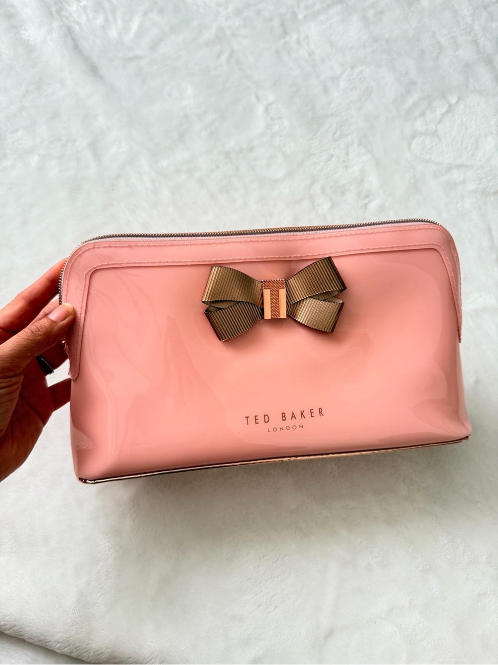 Ted Baker Glossy Pink Cosmetic Make Up Pouch with Bow Accent